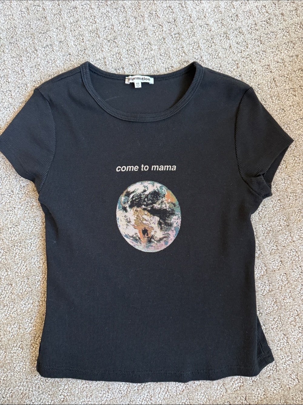 Reformation Black Ribbed 'Come to Mama' Graphic Tee
